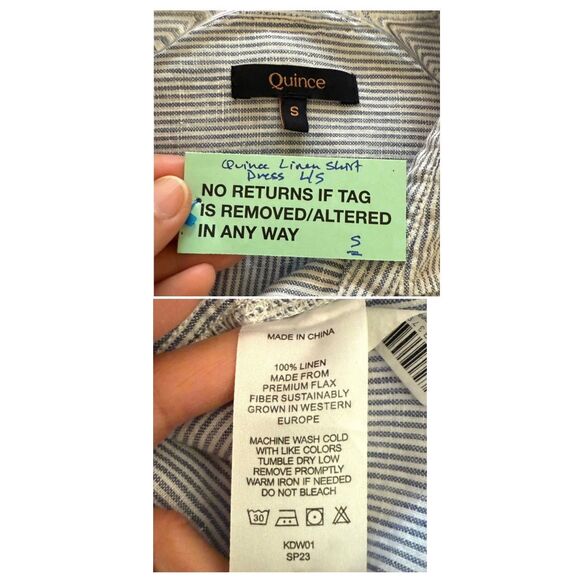 Quince Shirt Dress Women S Blue Pinstripe Linen Button Front Oversized Pocket - Picture 8 of 12